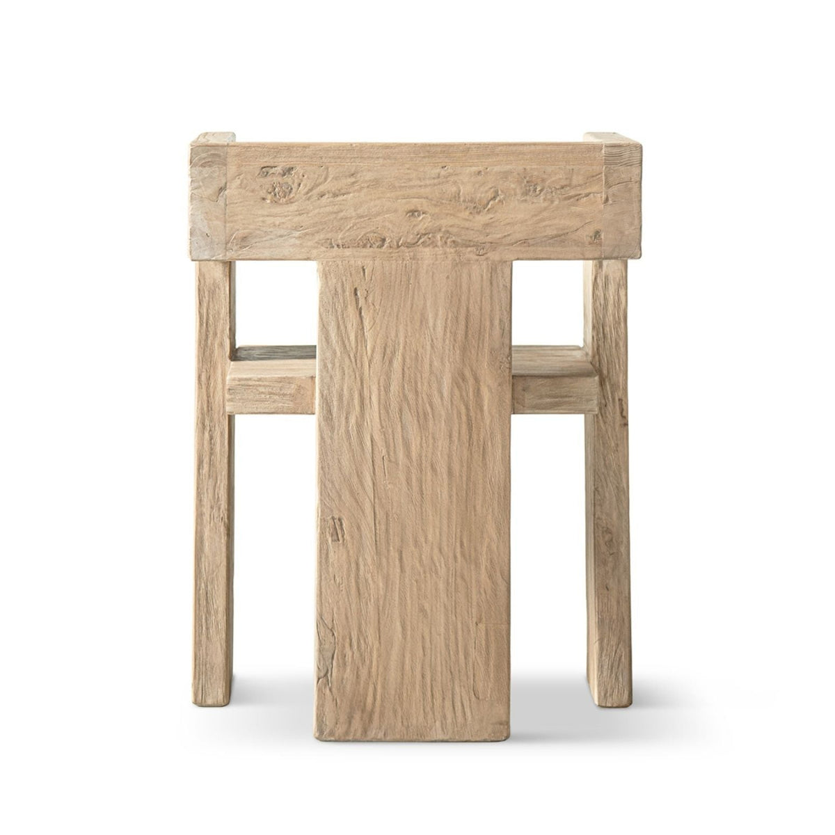 Sculptural Block Accent Chair with Reclaimed Elm Construction - Brown