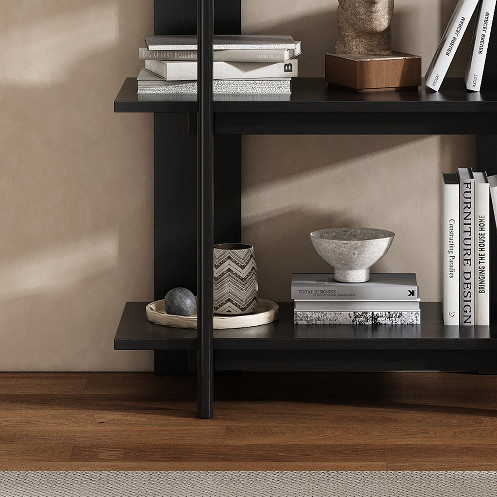 4-Tier Wooden Open Bookcase with Ebonized Finish - Acacia