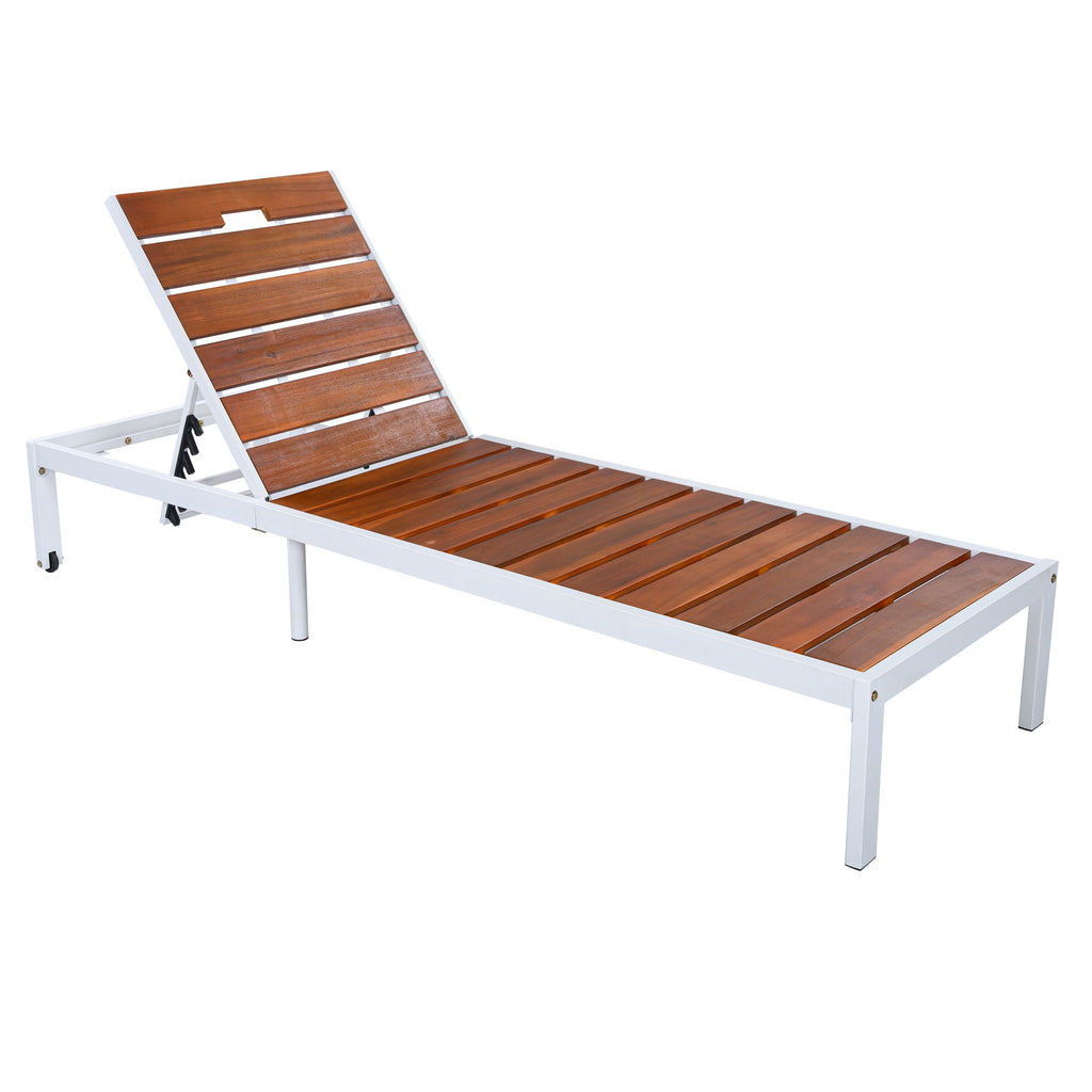 Outdoor Chaise Lounge Chair with Adjustable Backrest - Brown / White