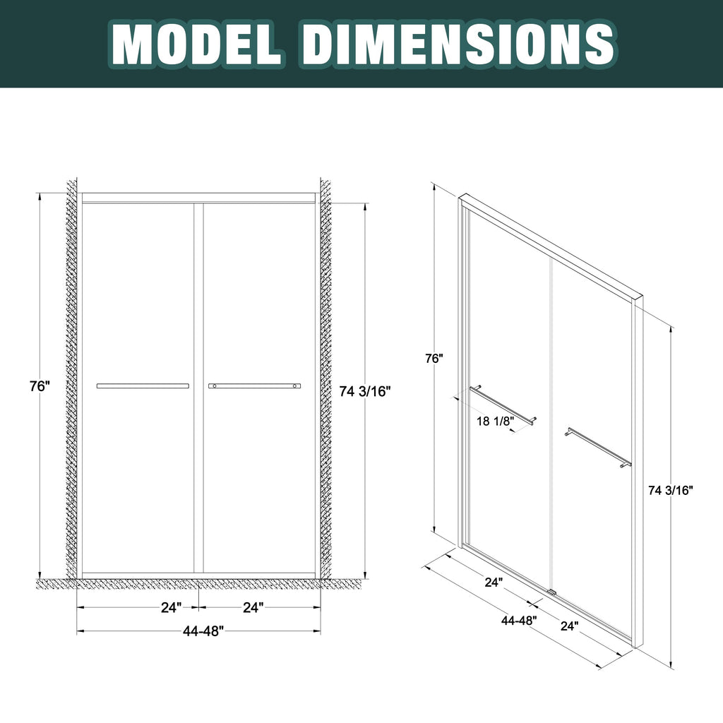 Premium Aluminum Frame Double Sliding Shower Door with Tempered Glass - Clear