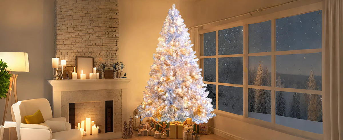 7.4FT Pre-Lit Artificial Christmas Tree with 400 LED Lights - Silver