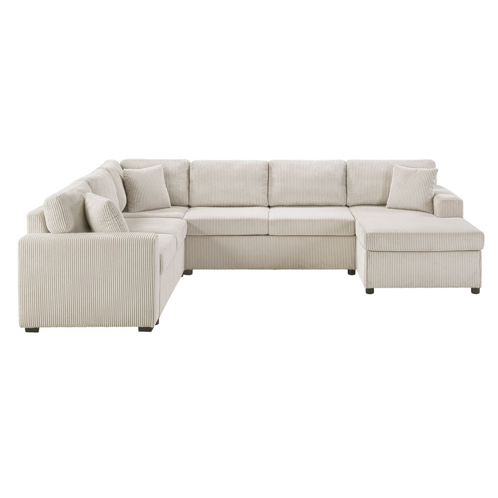 Oversized Sectional U-Shaped Sofa With Chaise Lounge And Three Soft Throw Pillows