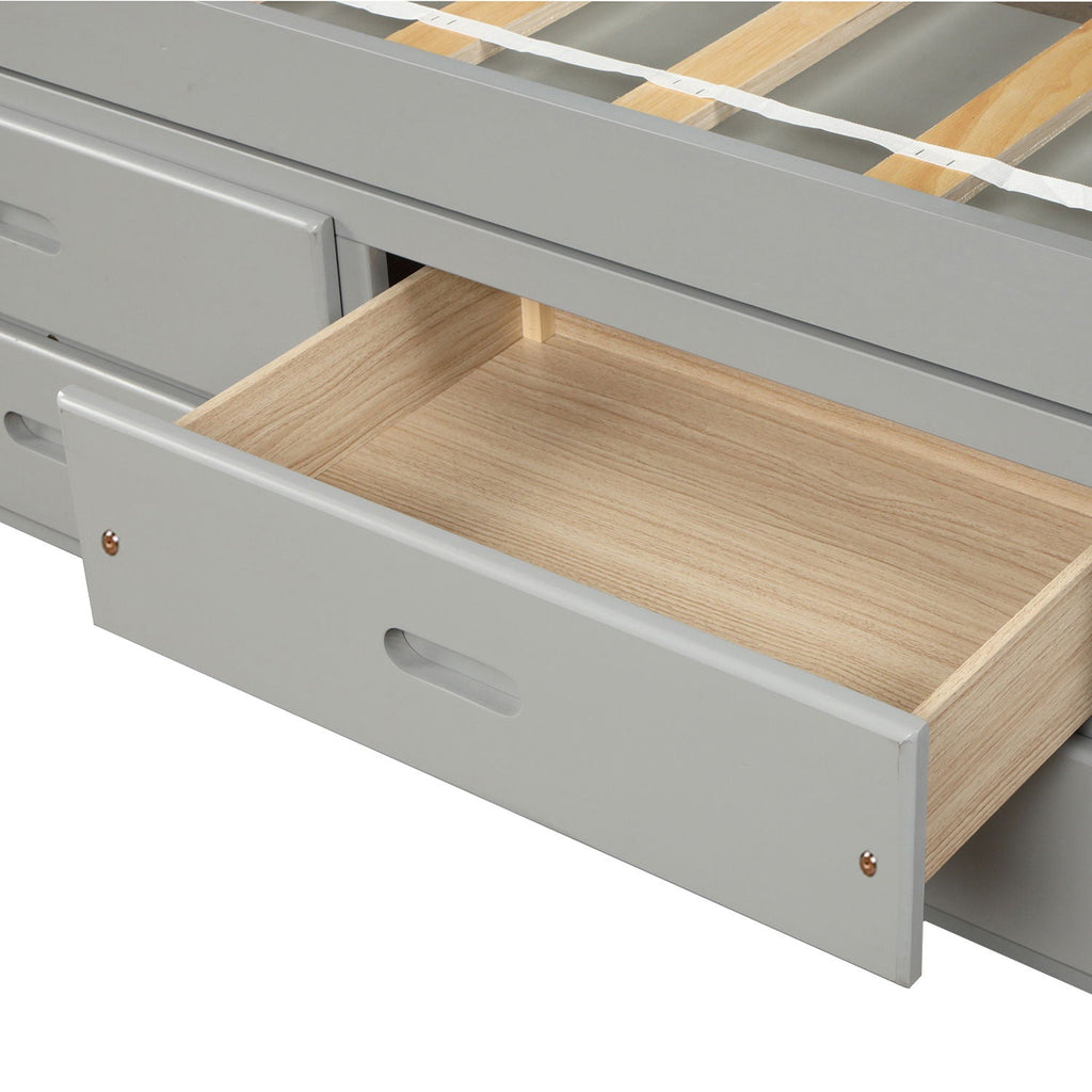 Platform Storage Bed Solid Wood Bed With 6 Drawers