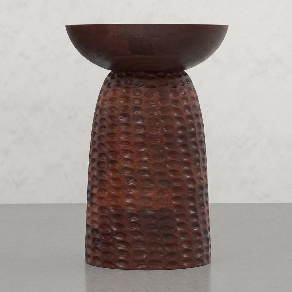 Round Pedestal Accent Table with Dimple Detail - Dark Brown