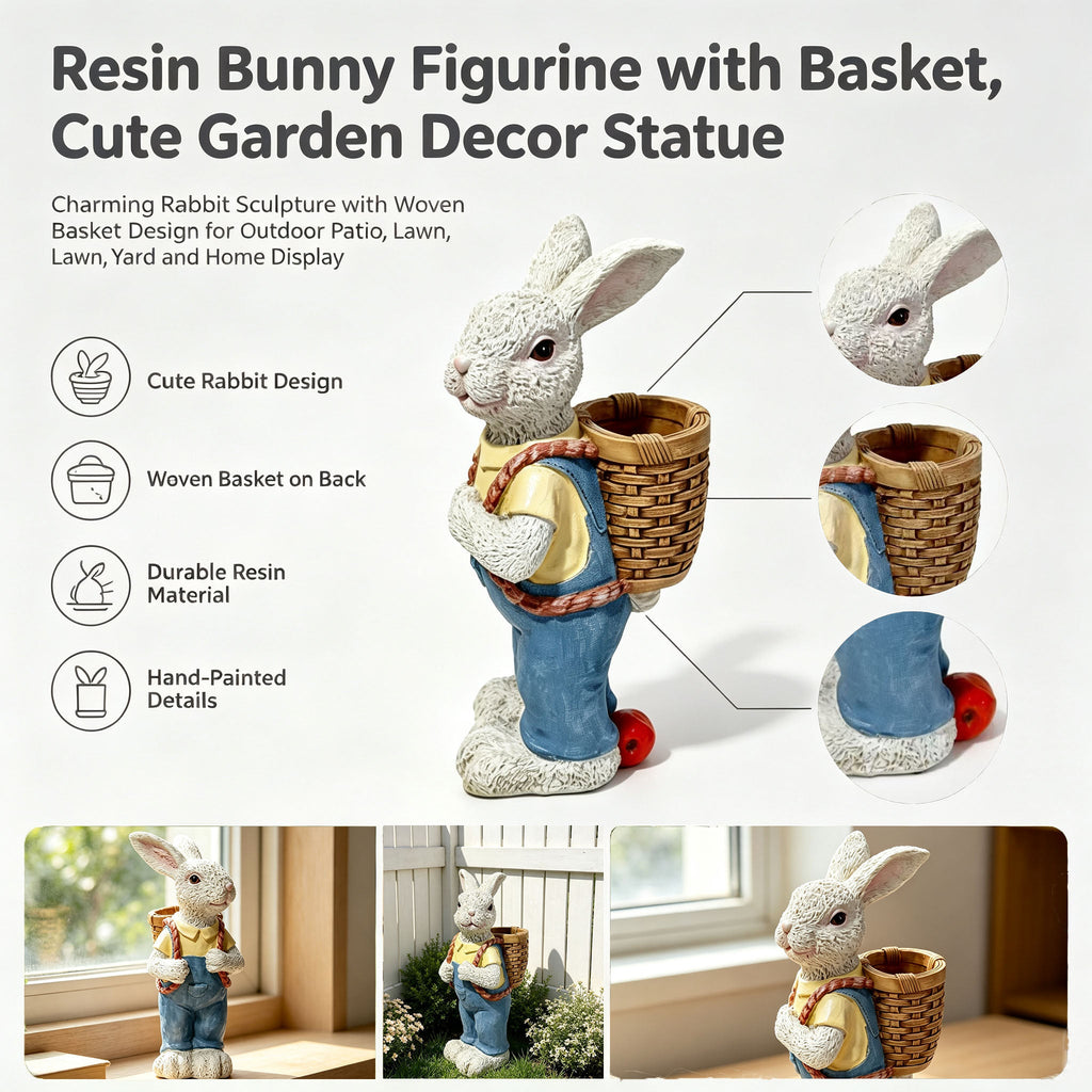 Simulated Couple Rabbit Statue Flower Pot Ornament with Planter - Multi-Color