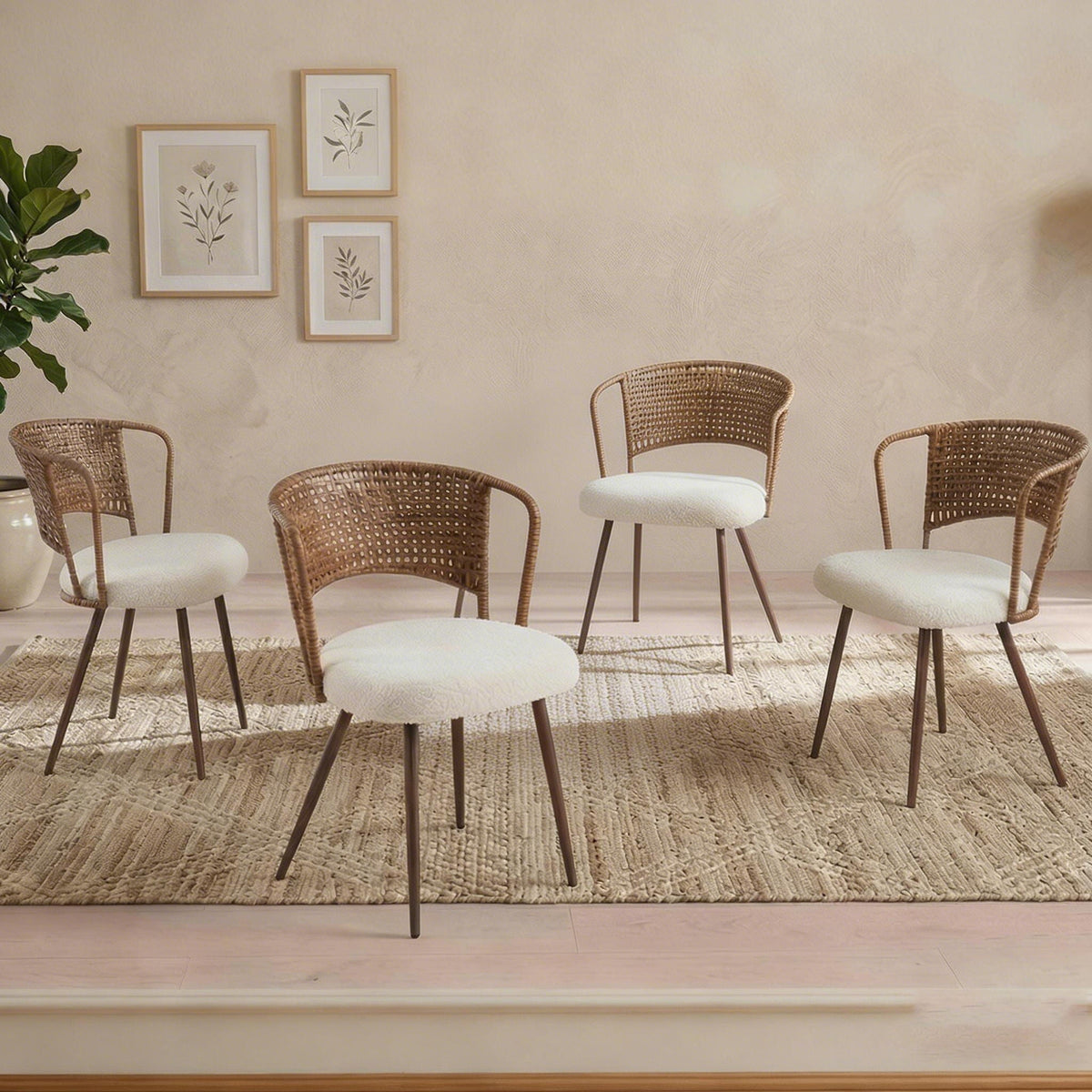 Farmhouse Style Wicker Dining Chair with Wing-Back Design - Light or Dark Brown