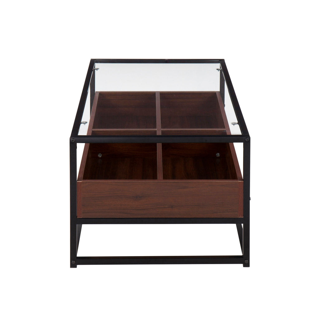Contemporary Coffee Table with Tempered Glass Top - Beige or Dark Brown