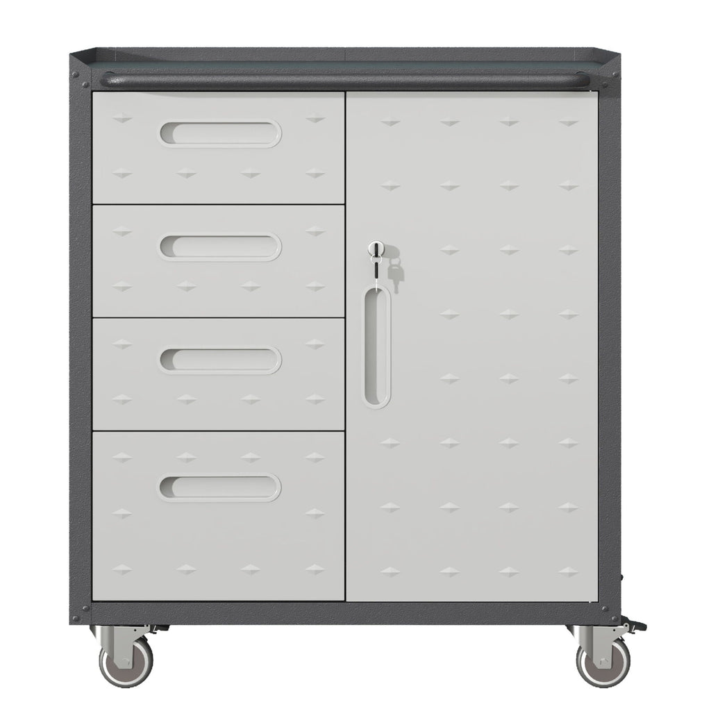 Sturdy Metal Tool Storage Cabinet with Lockable Wheels and Drawers - Gray or Black