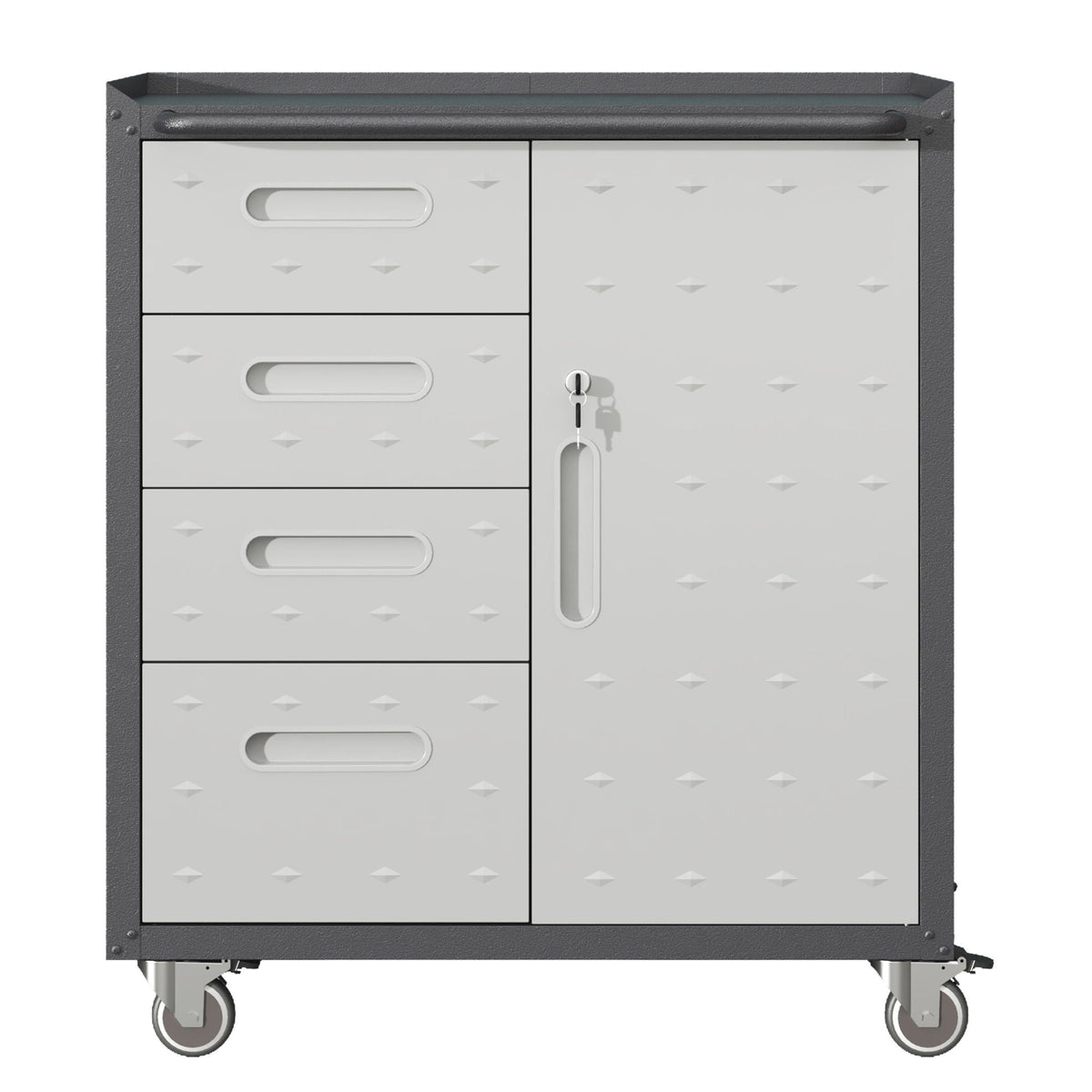 Sturdy Metal Tool Storage Cabinet with Lockable Wheels and Drawers - Gray or Black