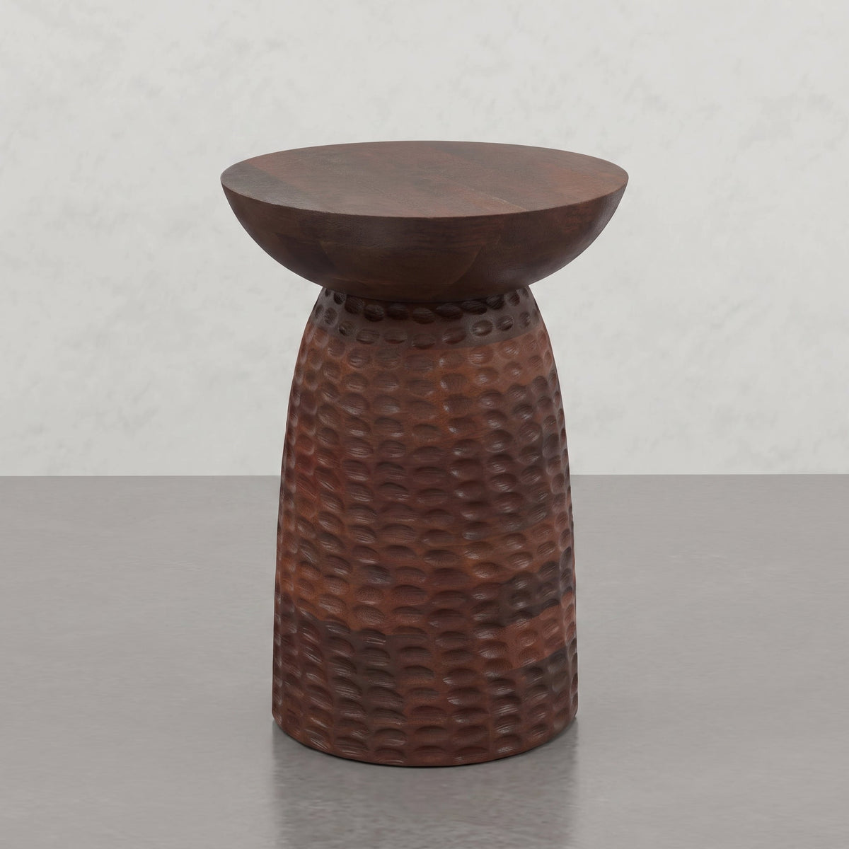 Round Pedestal Accent Table with Dimple Detail - Dark Brown