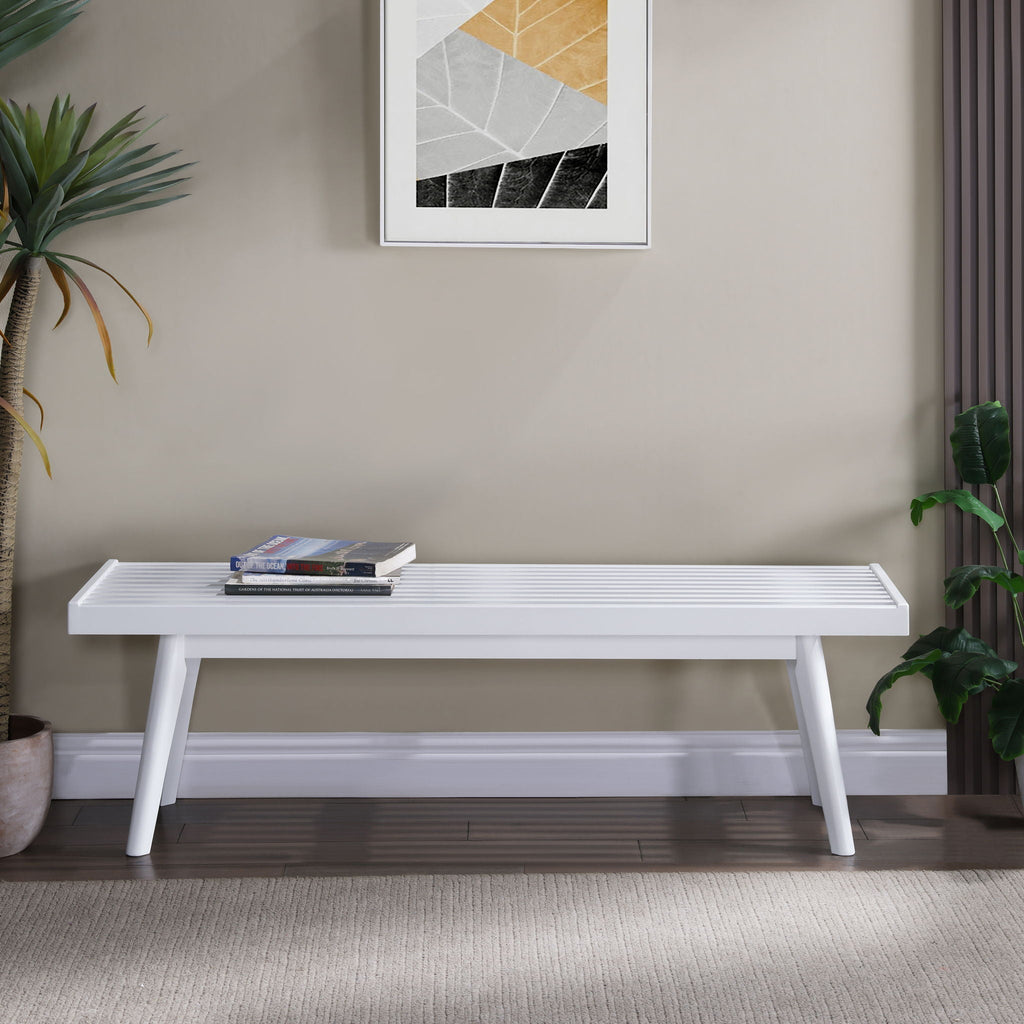 Solid Wood Slatted Bench with Slatted Surface - White