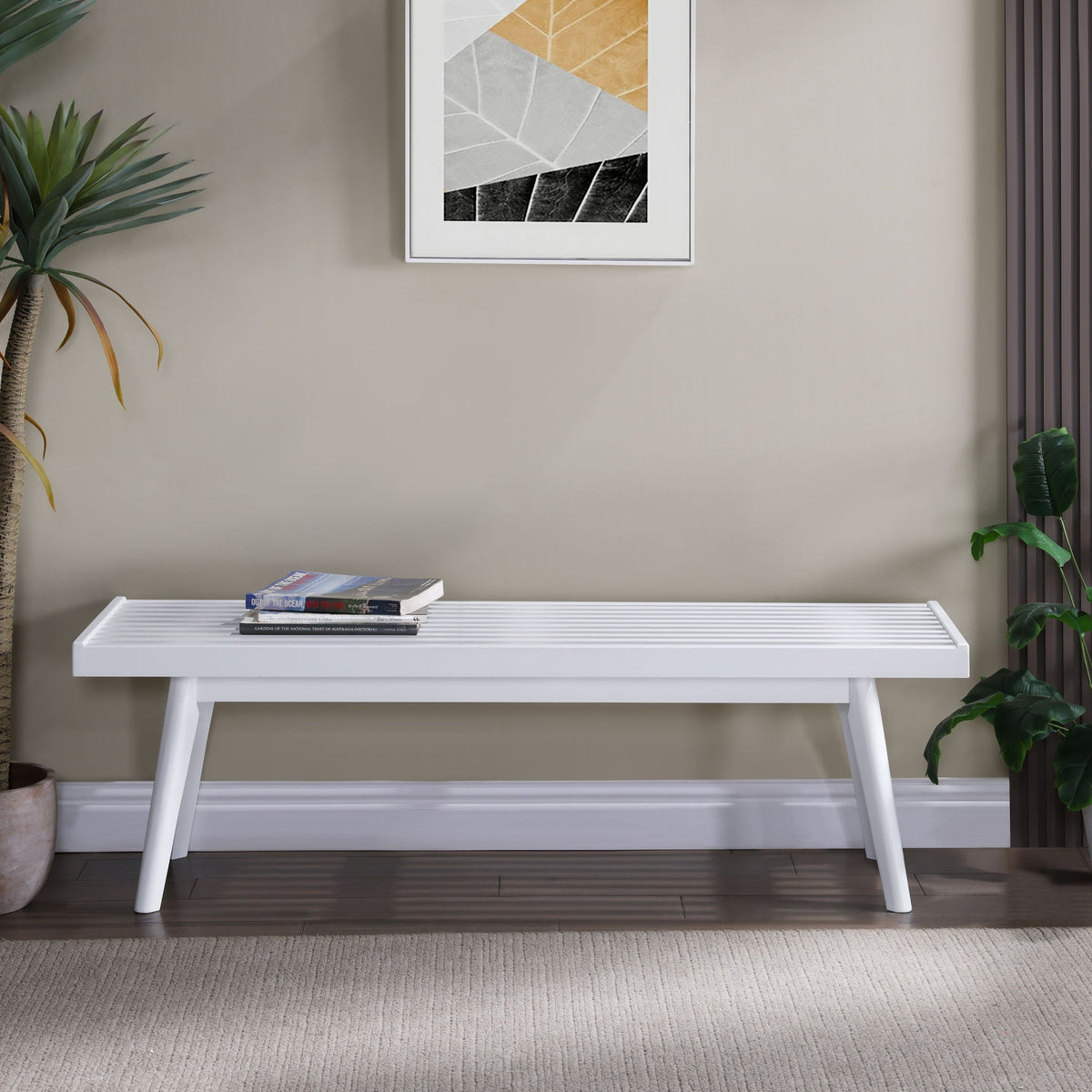 Solid Wood Slatted Bench with Slatted Surface - White