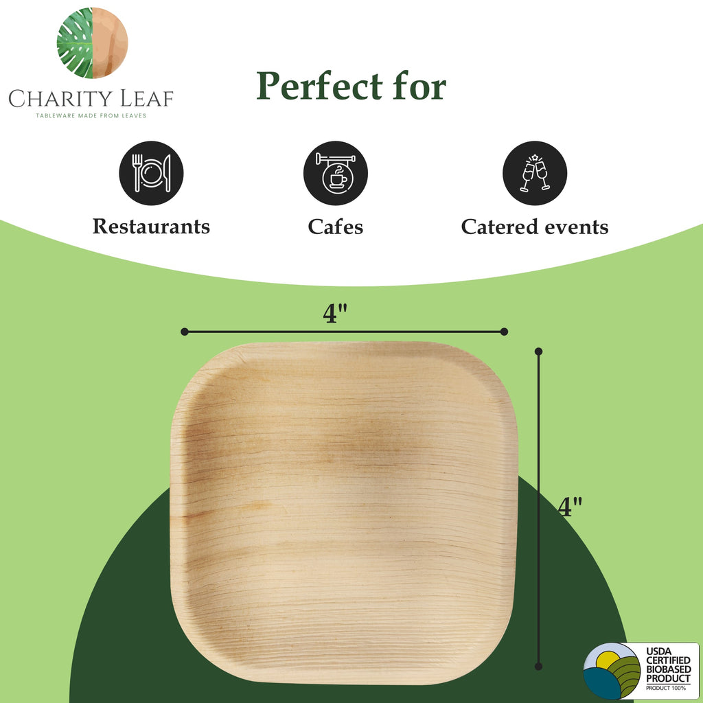4" Inch Square Natural Disposable Bamboo Plate