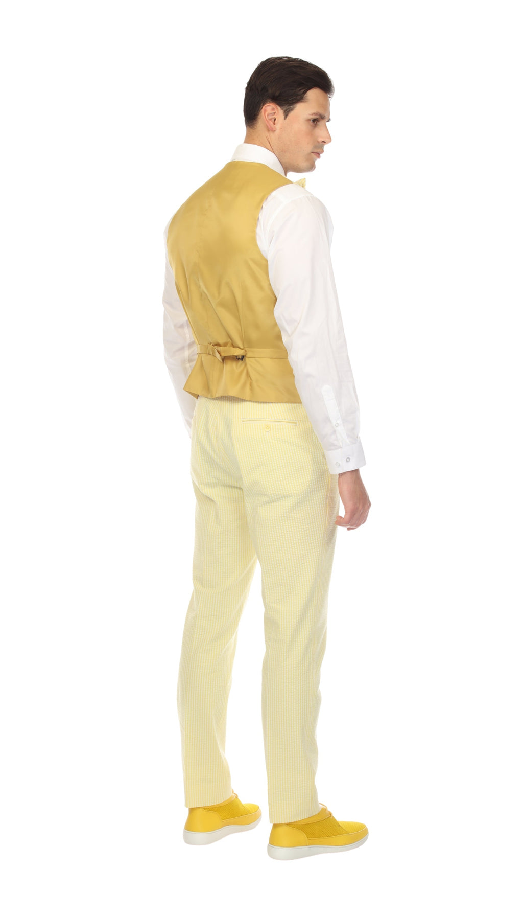 Men's Yellow Grant Double Breasted Seersucker Vest