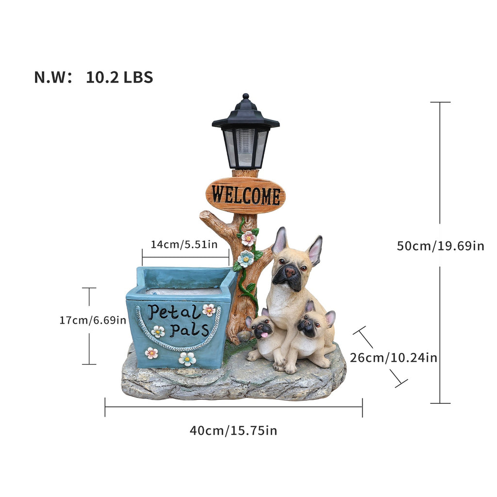 French Bulldog Family Planter Statue with Integrated Planter - Resin
