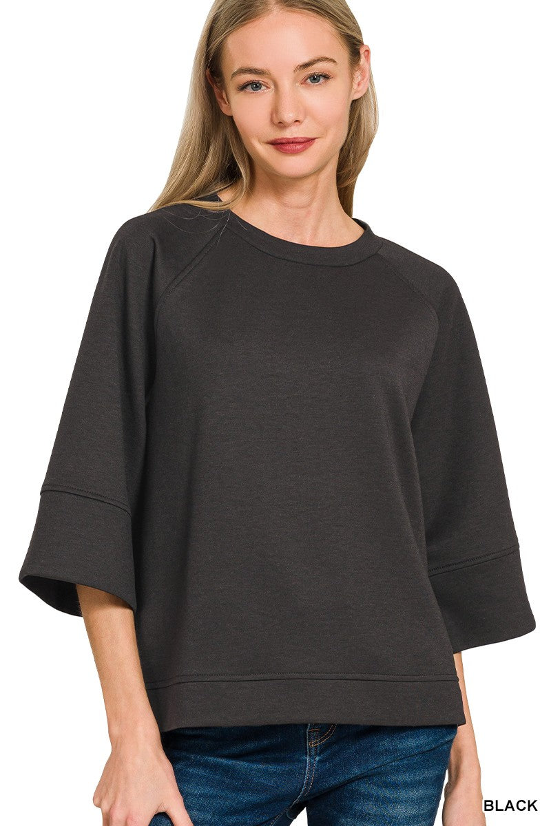 Zenana Scuba 3/4 Sleeve Pullover