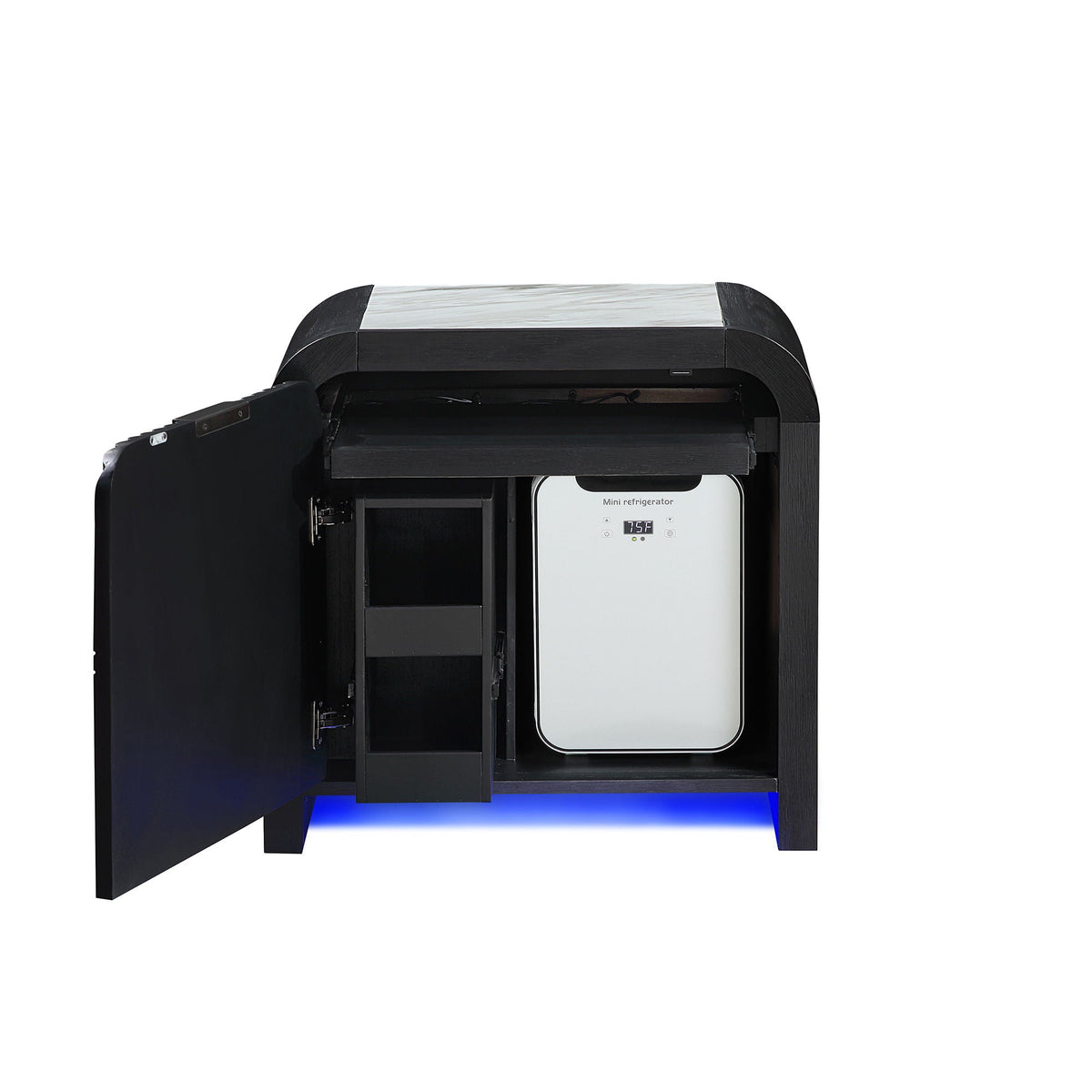 Beverly - Nightstand With Cooler And Speaker, LED Light, Rounded Sides - Black White