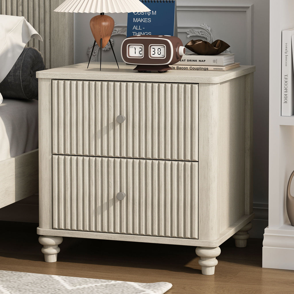 Fluted Nightstand with 3 Drawers - Set of 2 - Dark Brown or Beige