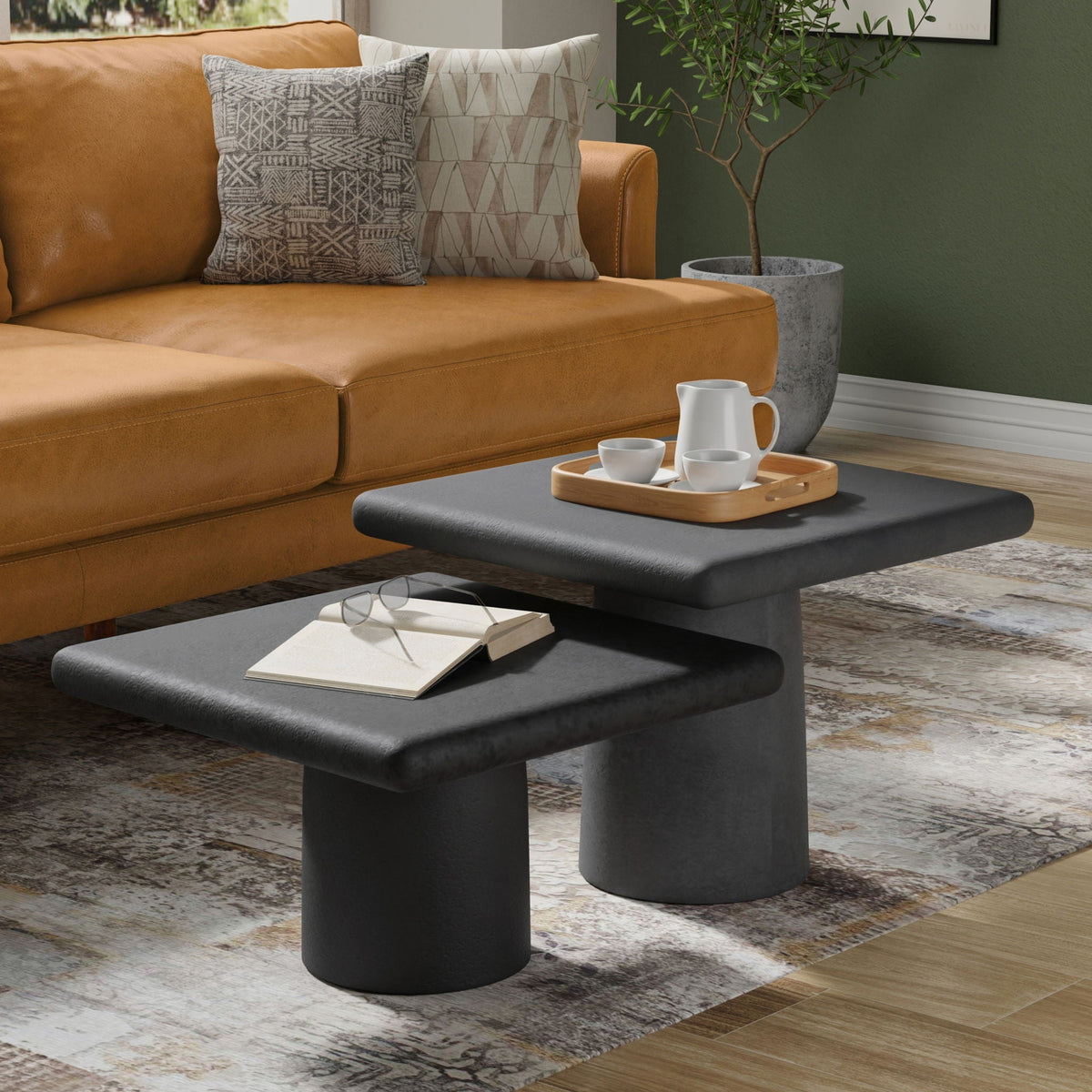 Zachary - 2 Piece Set Cast Aluminum Coffee Table - Black