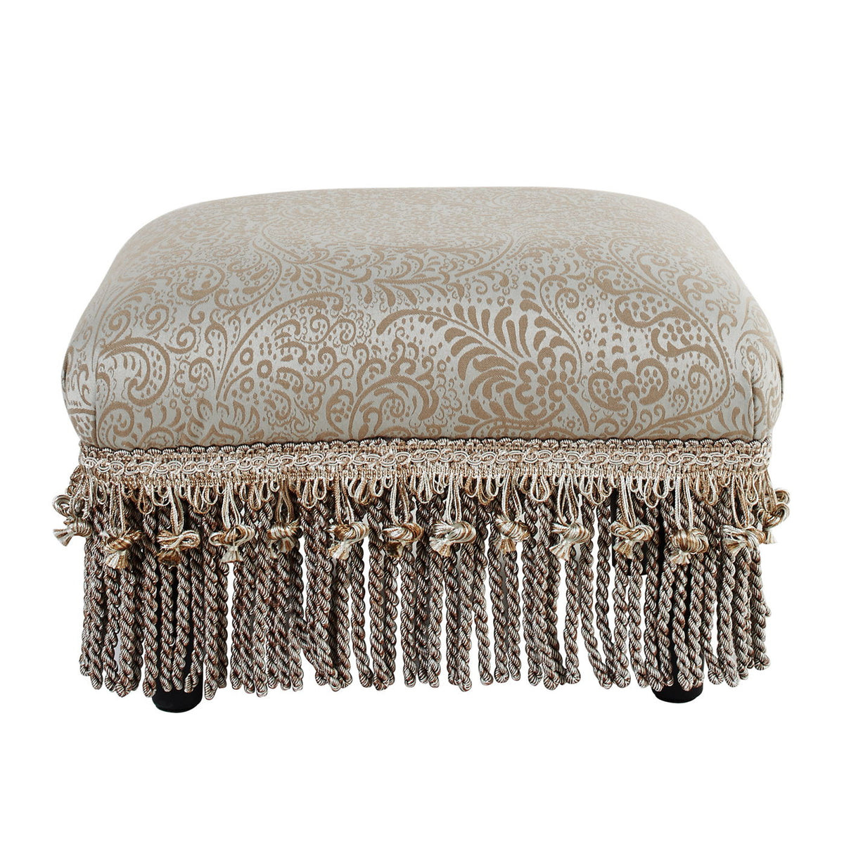 Handcrafted Accent Footstool Ottoman with Solid Wood Frame - Beige or Pearl Silver