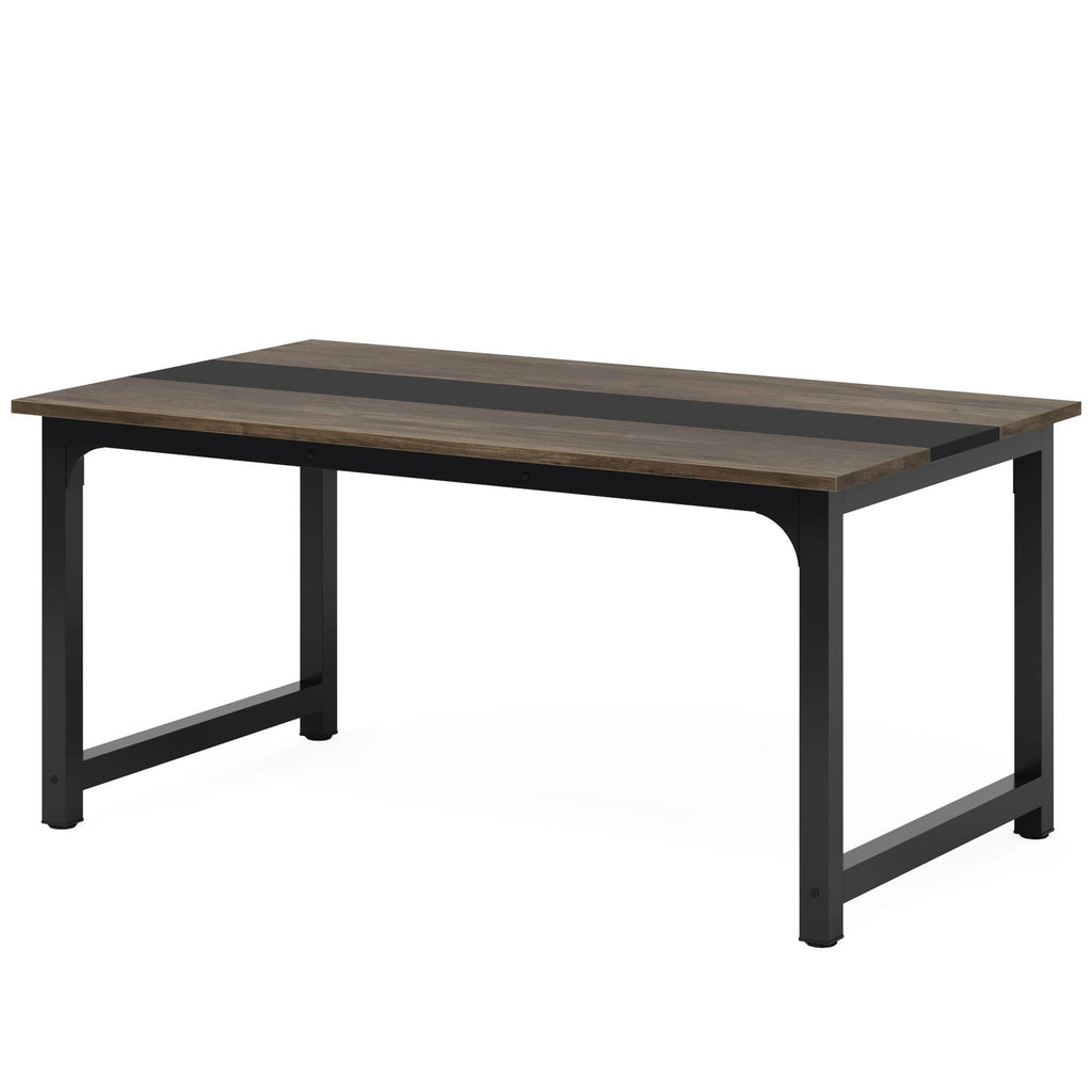 Large Computer Desk with Steel Frame and Adjustable Feet – Dark Gray or Dark Brown