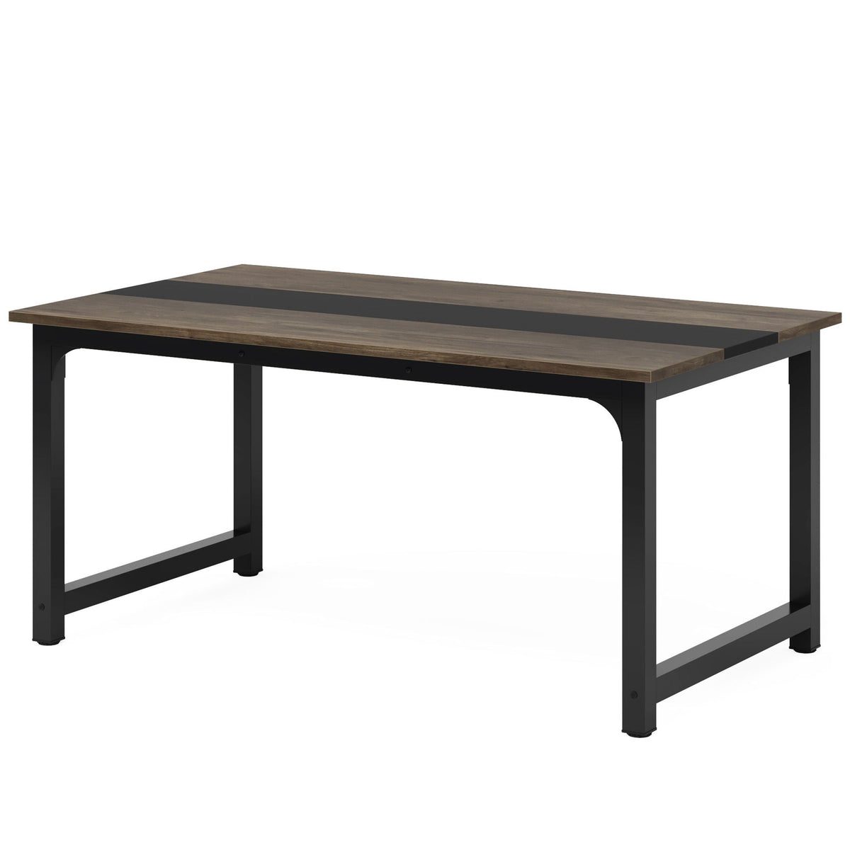 Large Computer Desk with Steel Frame and Adjustable Feet – Dark Gray or Dark Brown