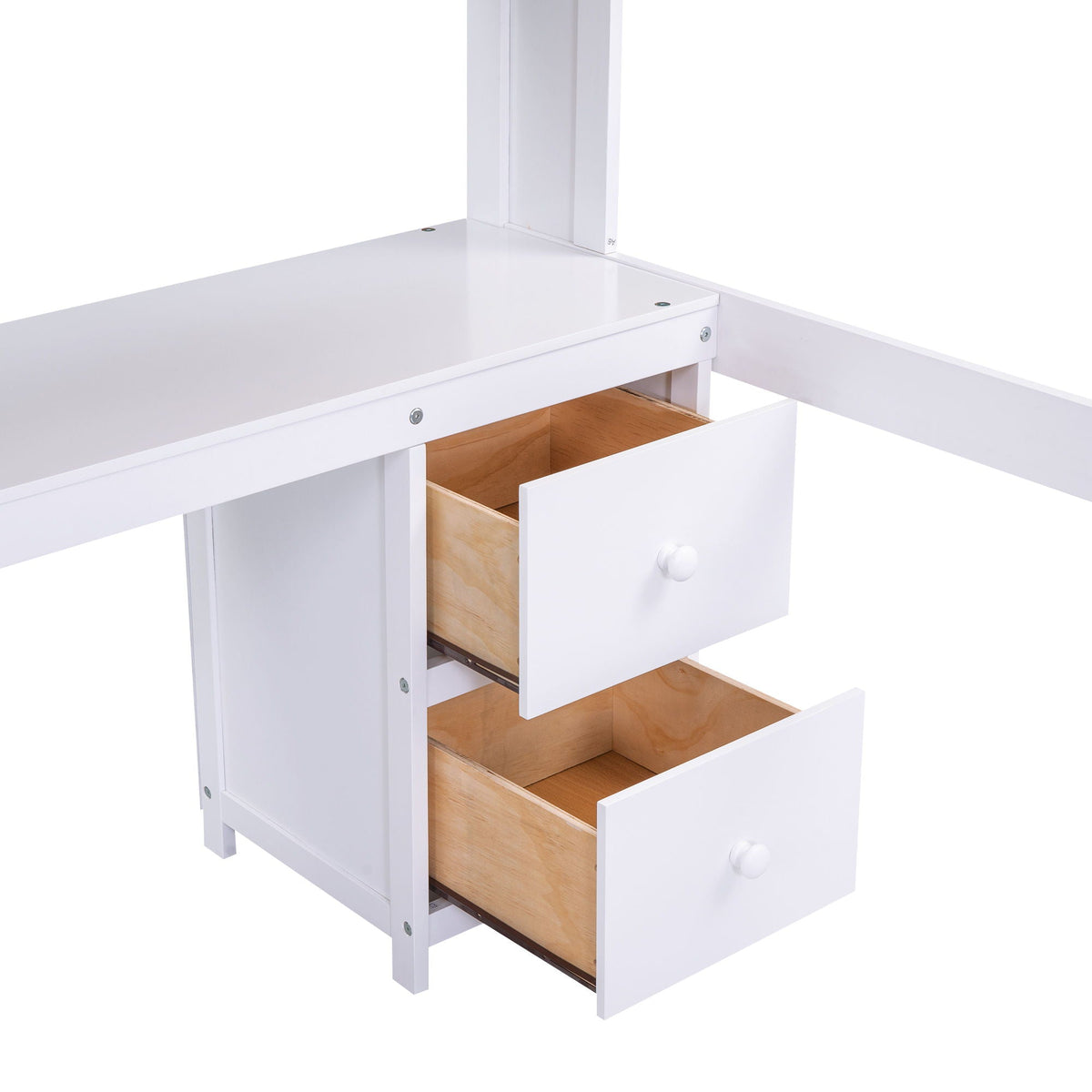 Loft Bed With Desk, Cabinets, Drawers, Charging Station And Bedside Tray