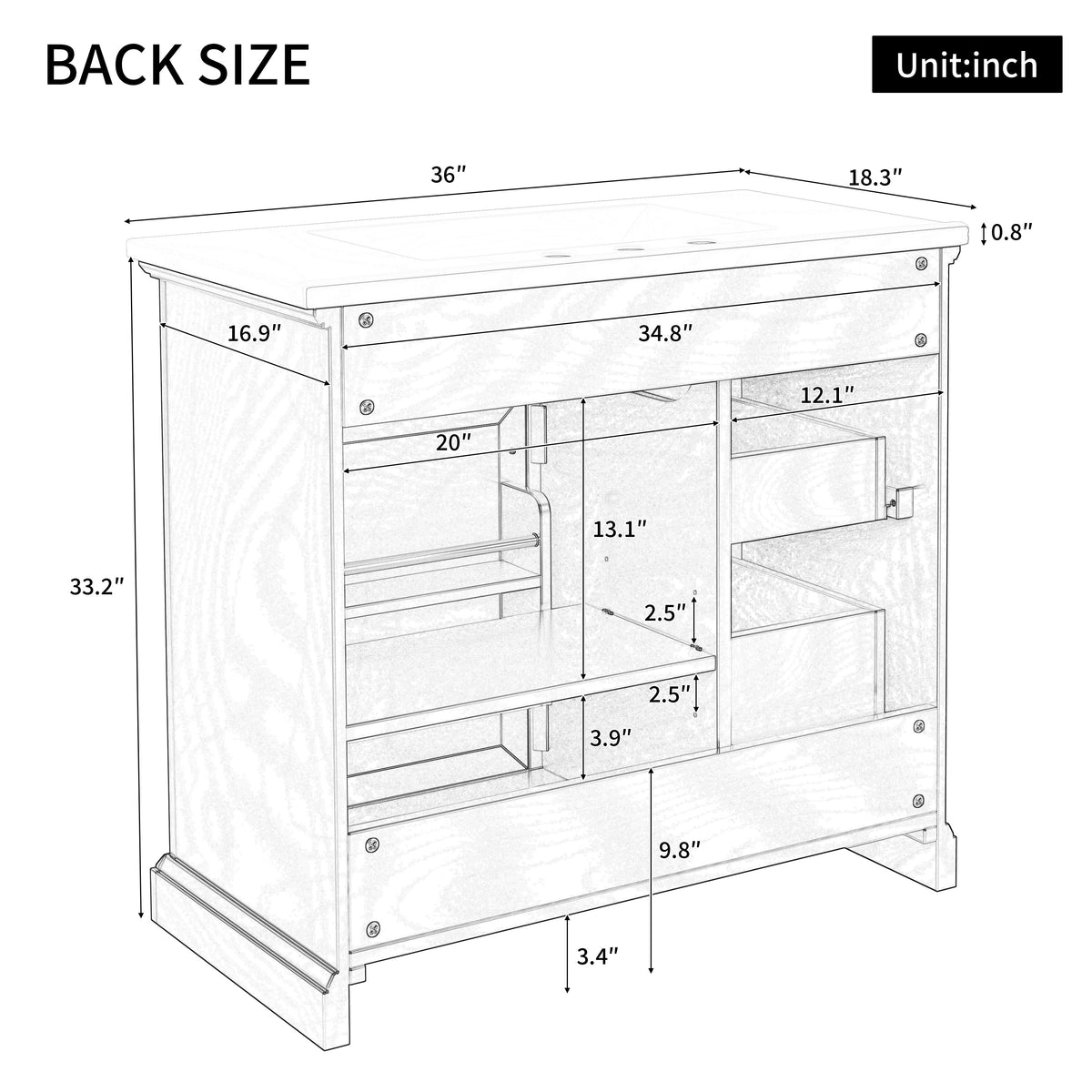 36-Inch Bathroom Vanity with Ceramic Sink Top - White