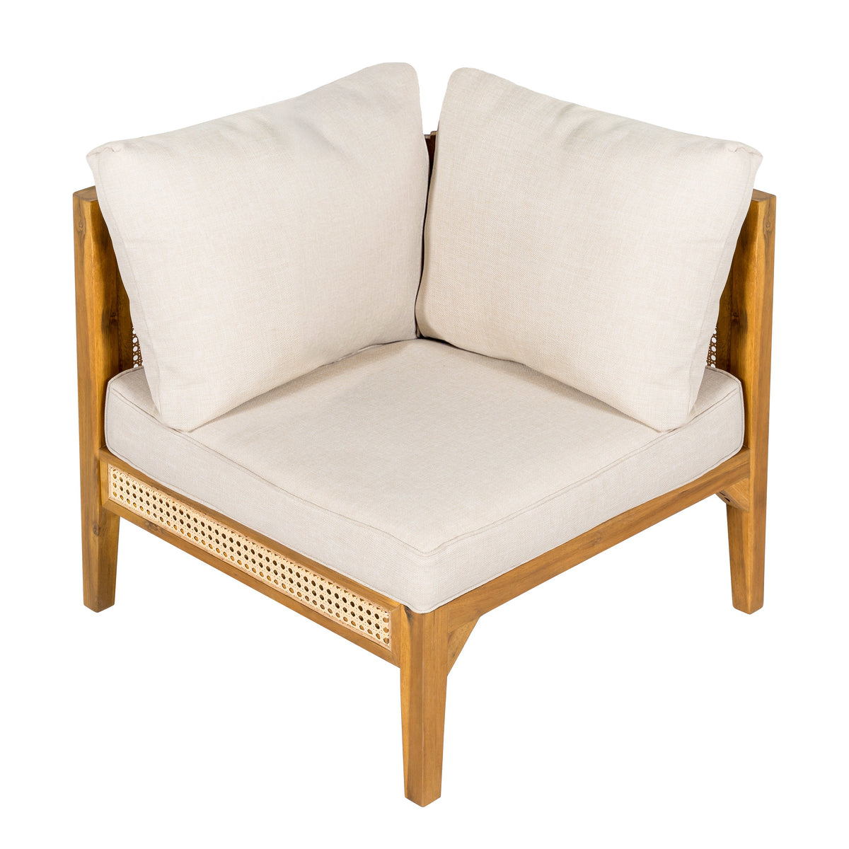 Kirkby Outdoor 5 Seater V-Shaped Acacia Wood Sofa with Cushions