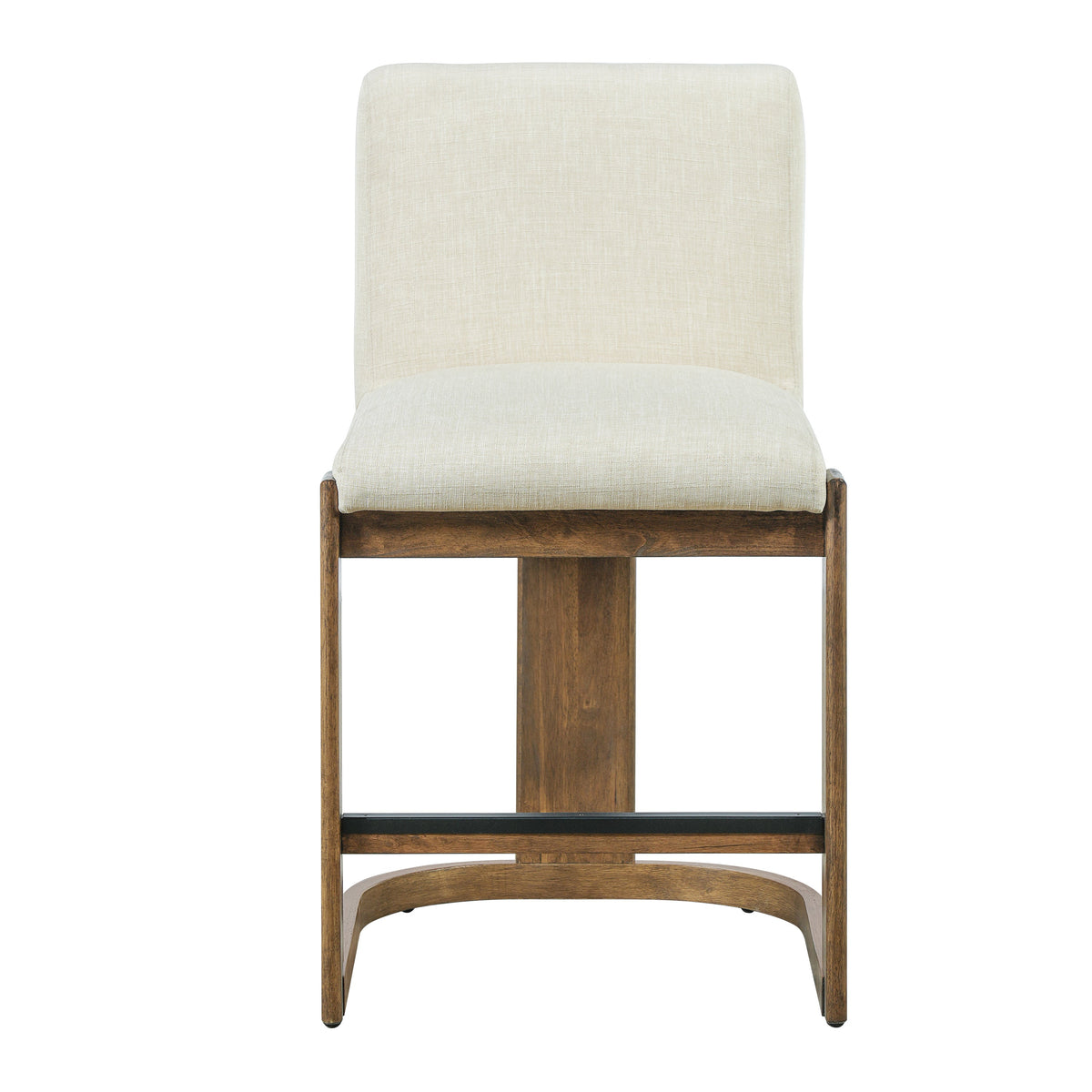Modern Bar Stools Set of 2 with Plush Polyester Cushion - Walnut & Beige