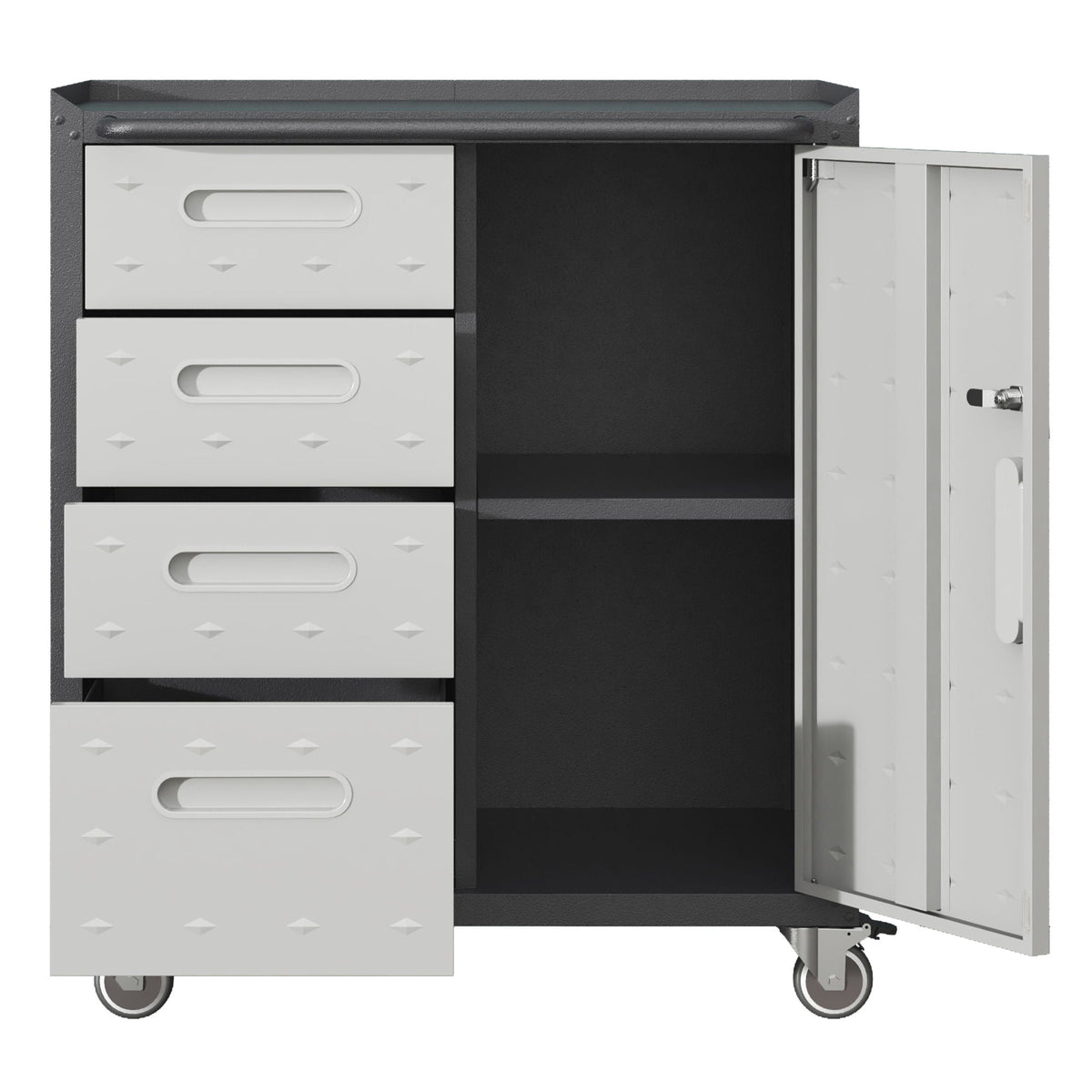 Sturdy Metal Tool Storage Cabinet with Lockable Wheels and Drawers - Gray or Black