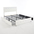 Upholstered Storage Bed Frame with LED Lights and Drawers – White or Black