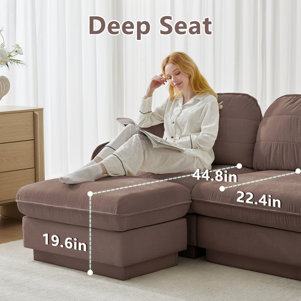 137" Chenille Cloud 4-Seater Sofa with Quilted Cushions - Chenille