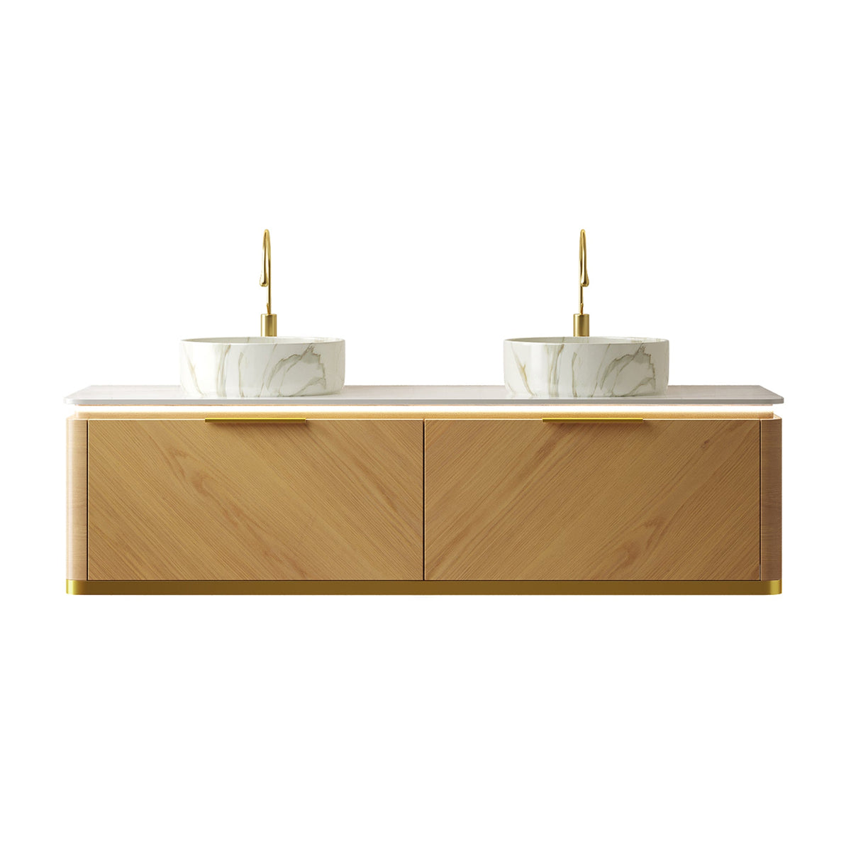 60" Bathroom Vanity with Sintered Stone Top and Ceramic Sinks - Dark Walnut