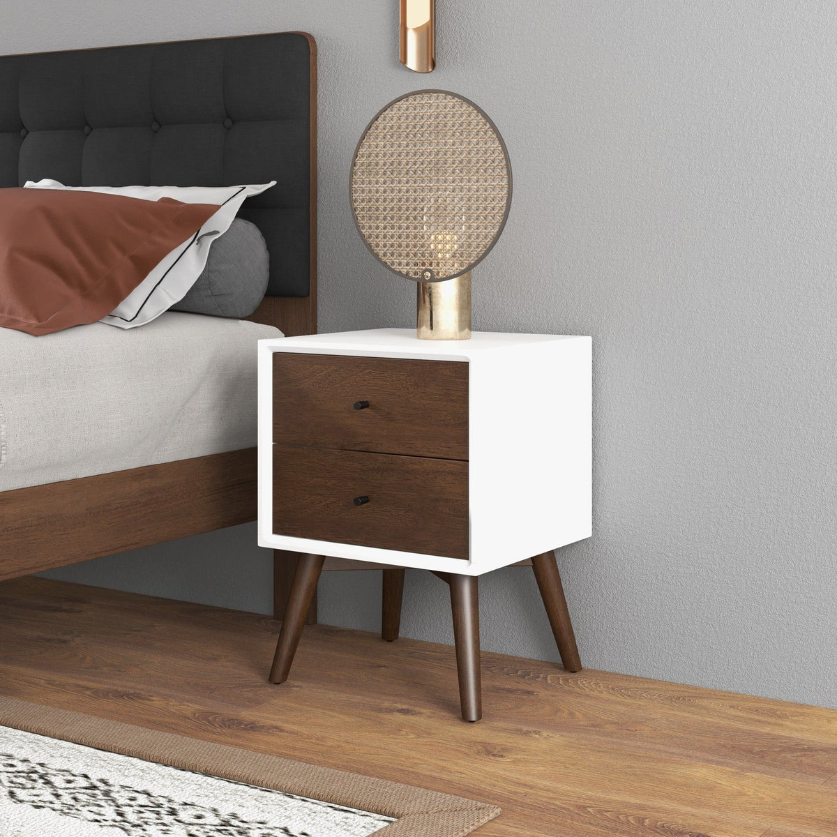 Caroline - Mid-Century Modern Style Night Stand 2 Drawer