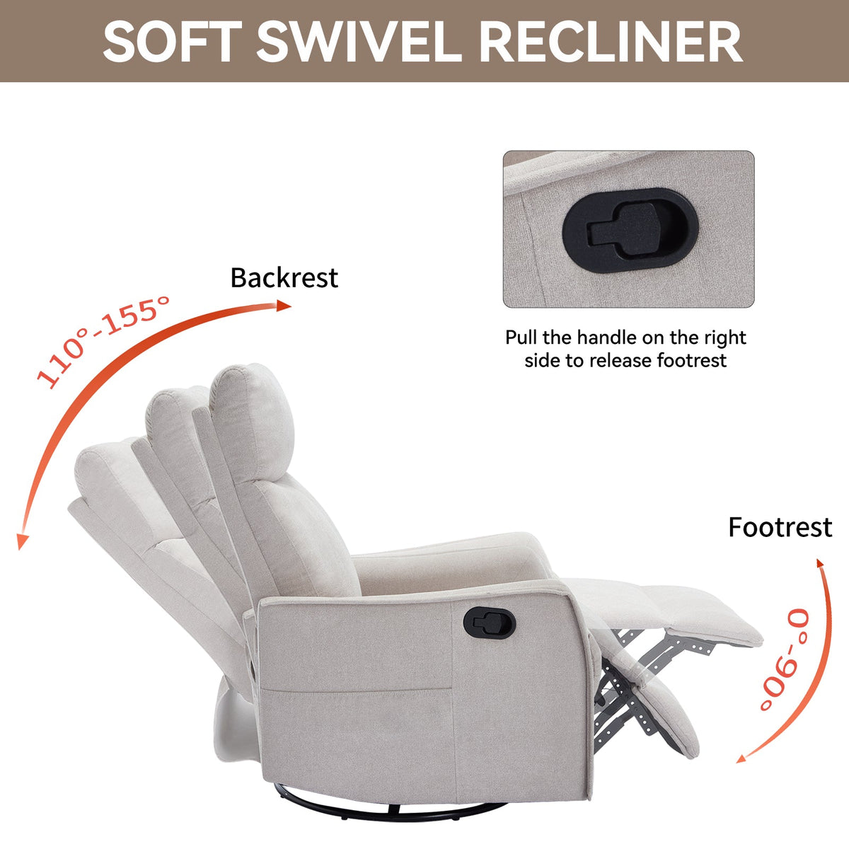 Heat Massage Manual Recliner Chair with Rocker and Swivel