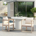 Acacia Wood Dining Chairs Set of 2 with Armrests and Cream Cushions