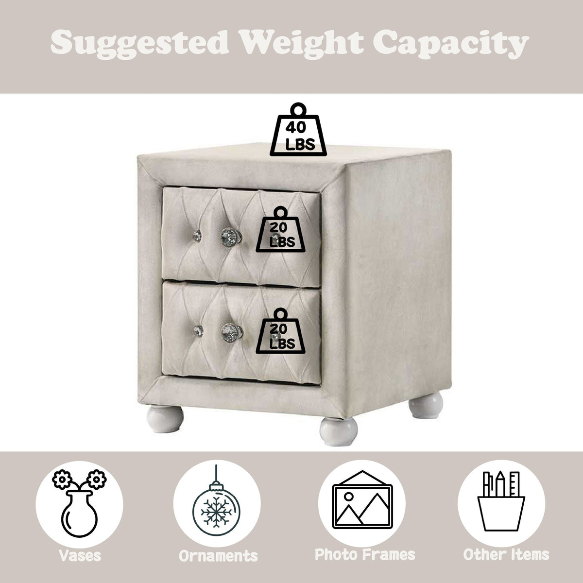 Reggie - Nightstand - Beige