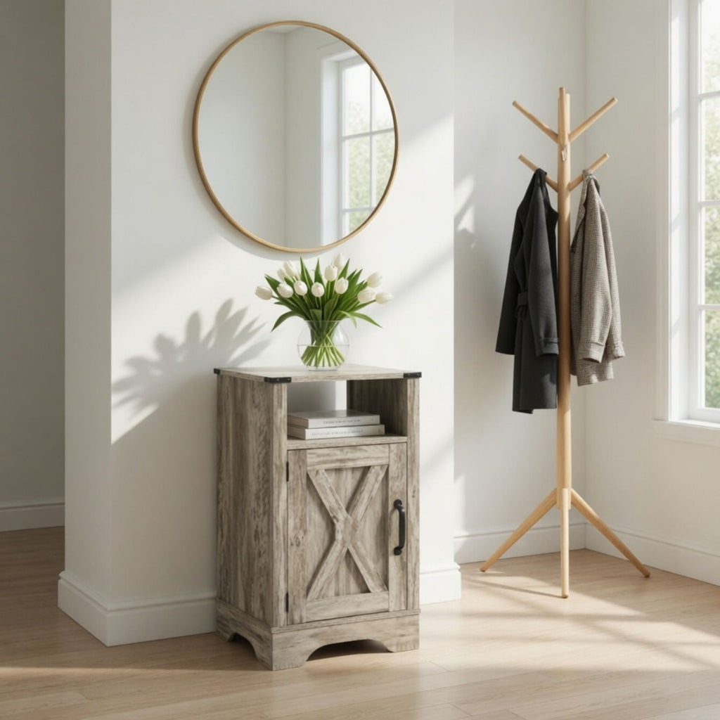 Farmhouse Nightstand with Charging Station & Storage - Multiple Colors