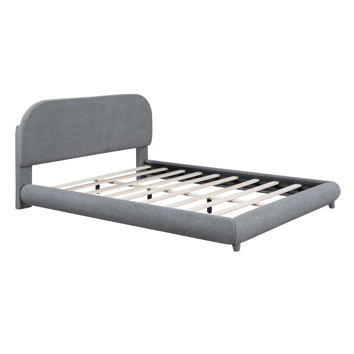 Upholstered Platform Bed With Thick Solid Frame And Stylish Curve-Shaped Design