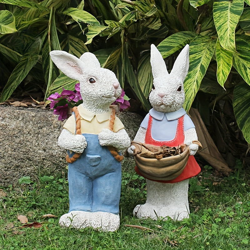 Simulated Couple Rabbit Statue Flower Pot Ornament with Planter - Multi-Color