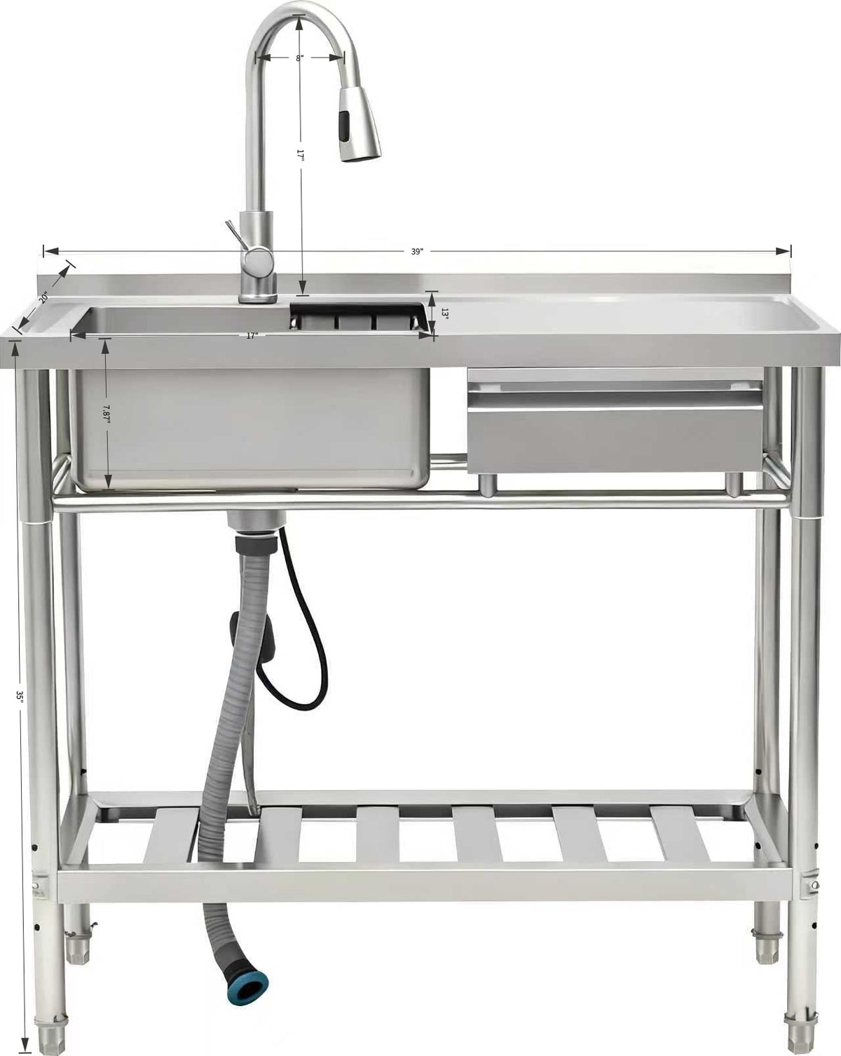 Stainless Steel Utility Sink with Pull-Out Faucet - Silver