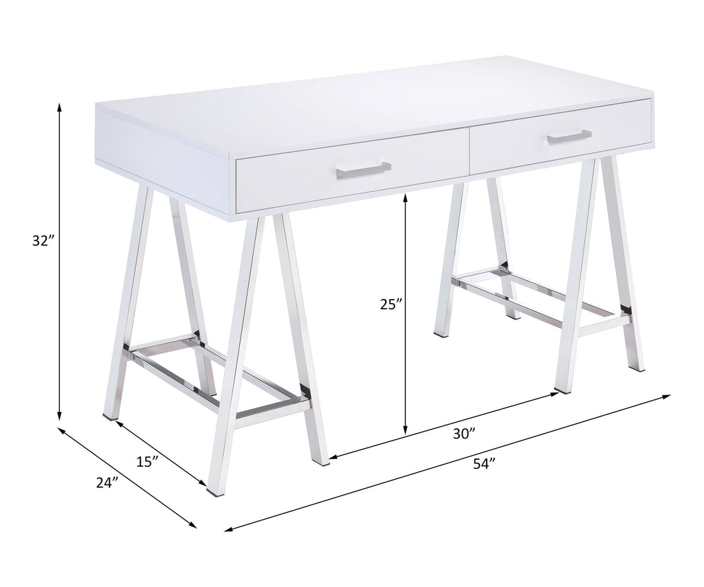 High Gloss Writing Desk with USB Ports - White or Black