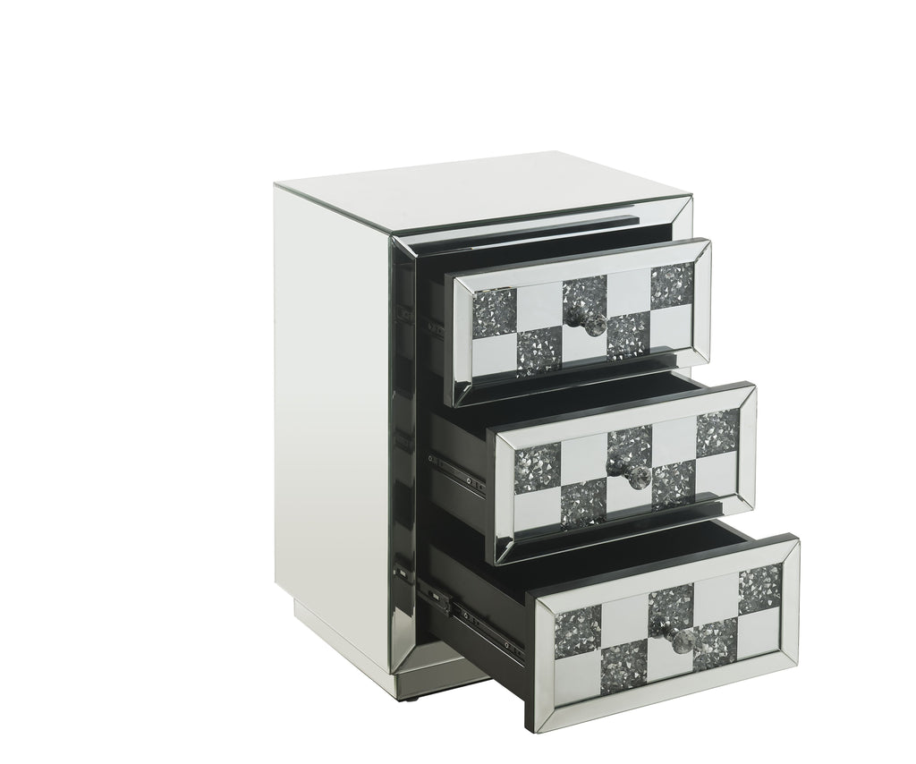 Mirrored Accent Table with Faux Diamond Drawers - Silver