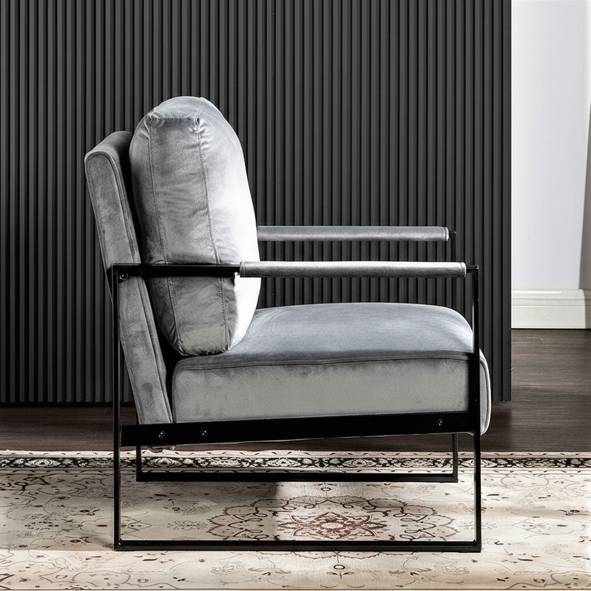 Classic Mid Century Modern Accent Chair With Durable Square Metal Frame, Armchair