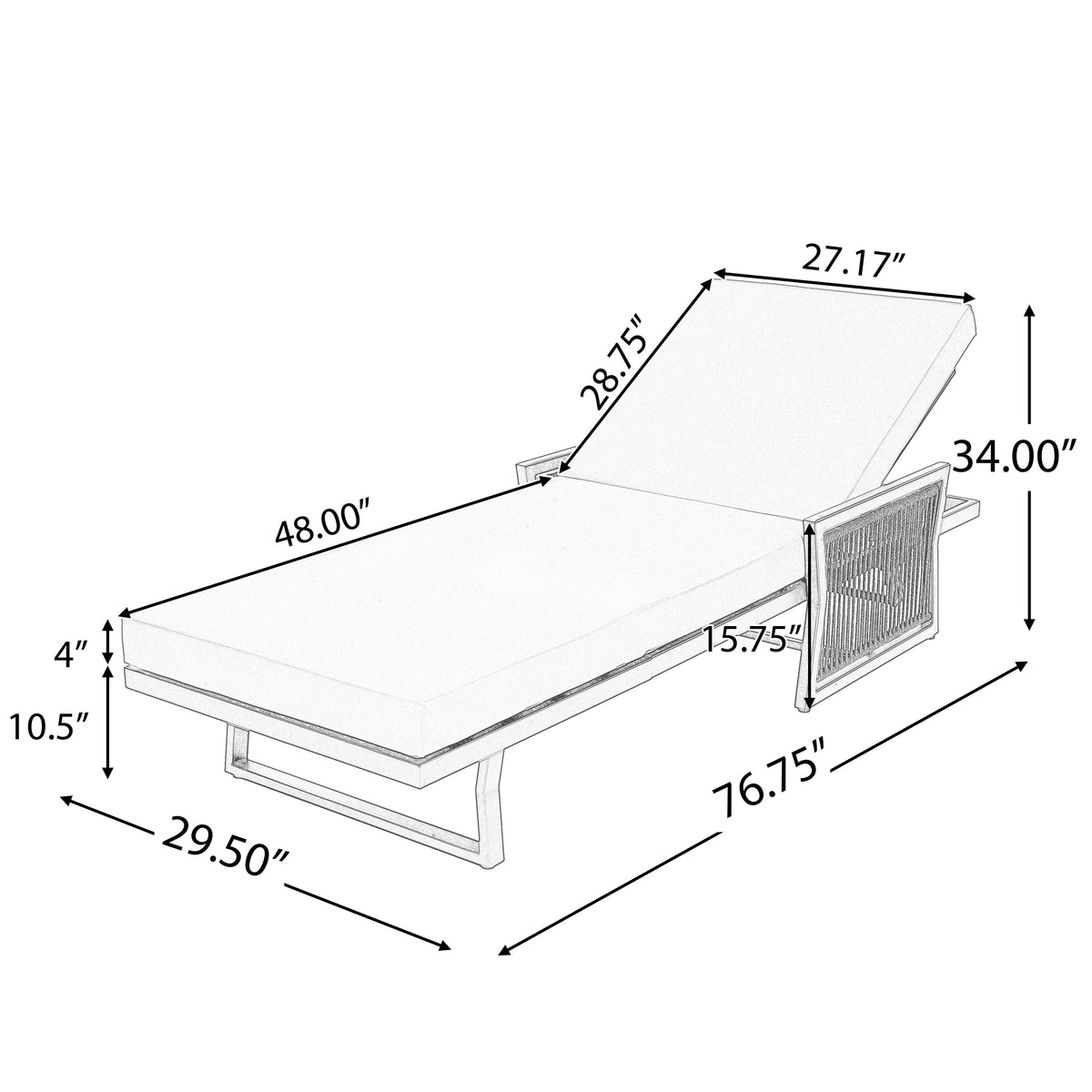 Modern White Iron Outdoor Chaise Lounger Set with Adjustable Backrest - White