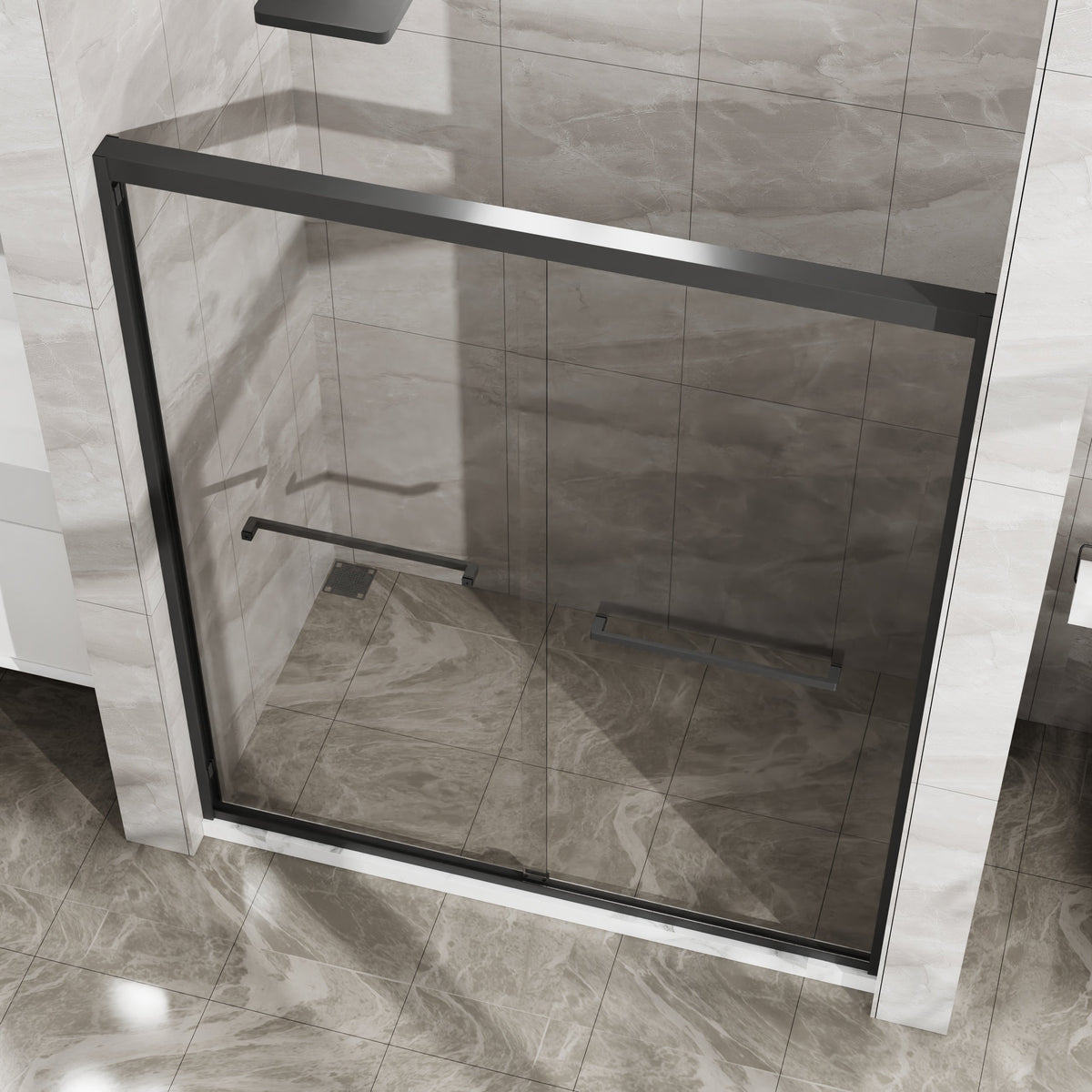 Double Sliding Glass Shower Door with Dual-Direction Opening - Clear Glass