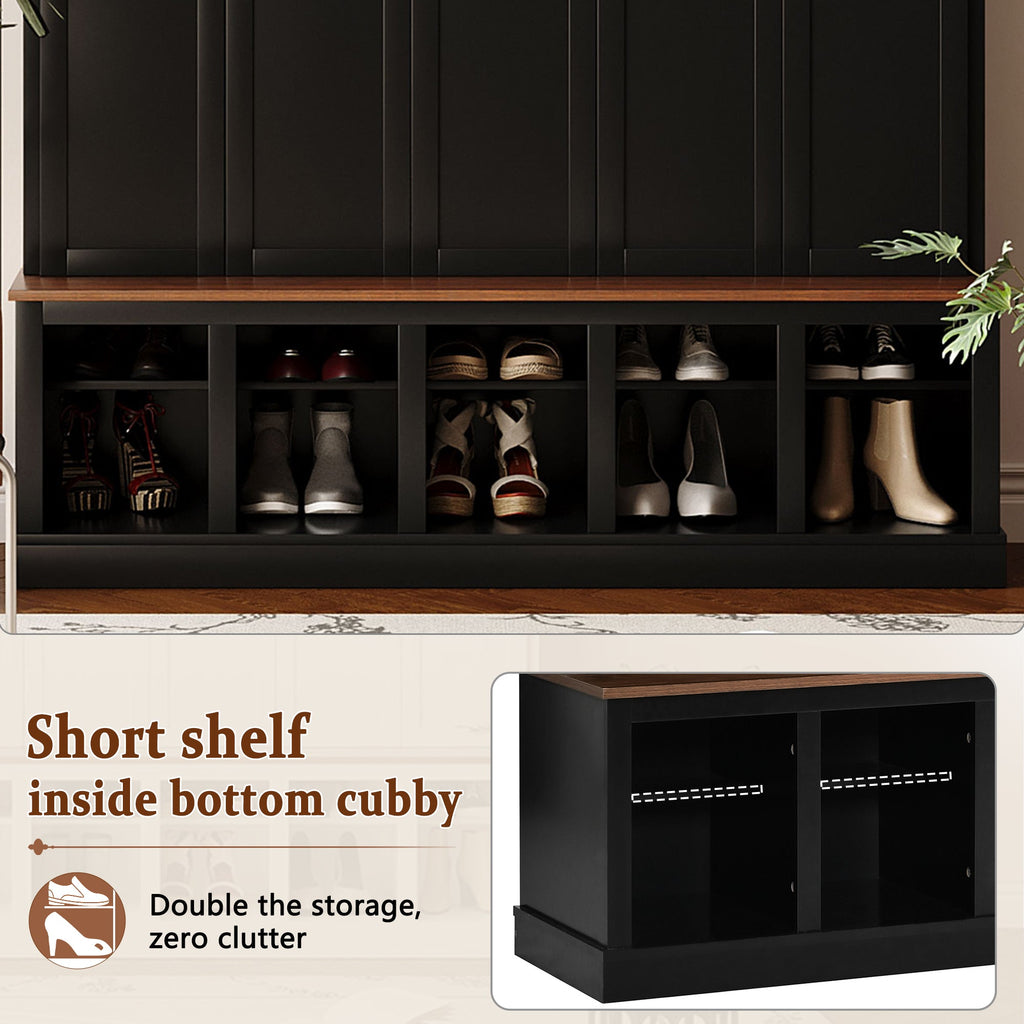 Farmhouse Entryway Storage Cabinet with Coat Closet - Black
