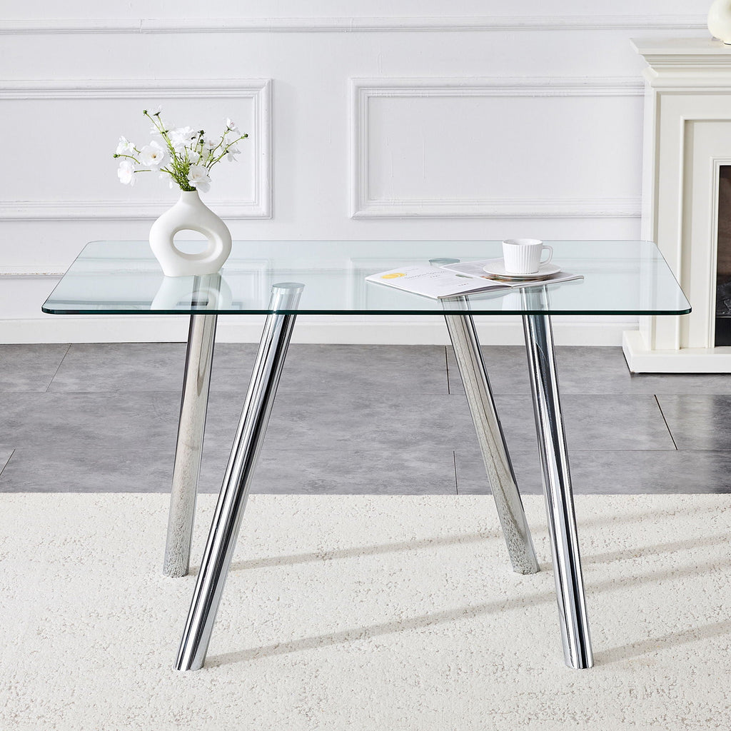 Dining Table with Transparent Tempered Glass Surface – Pearl Silver or Gold