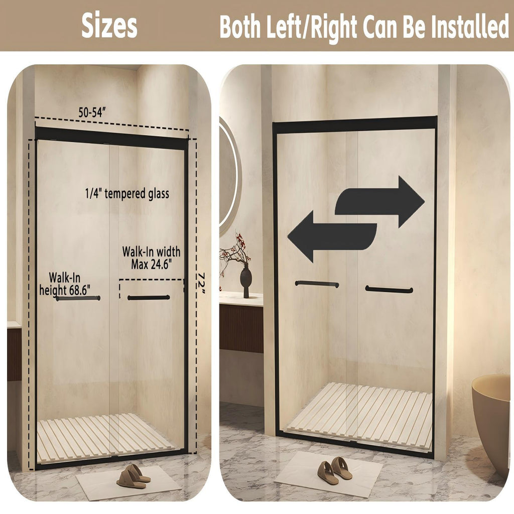 Double Sliding Shower Door with Explosion Proof Film - Black, Gray, or Dark Gray